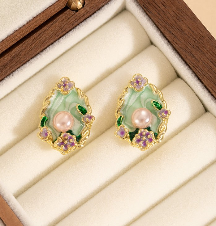 GREEN FLOWER STUDS KOREAN EARRINGS