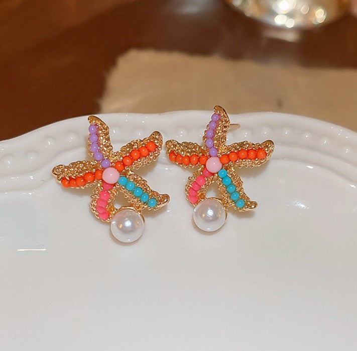 PEARLS STARFISH STUDS KOREAN EARRINGS