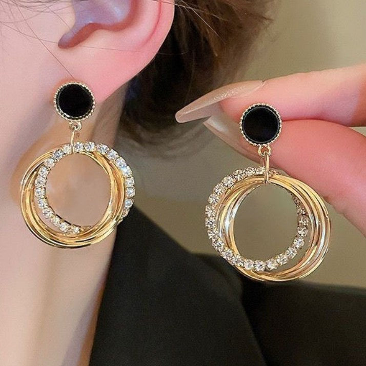 LAYERED AD STONE DROP KOREAN EARRING