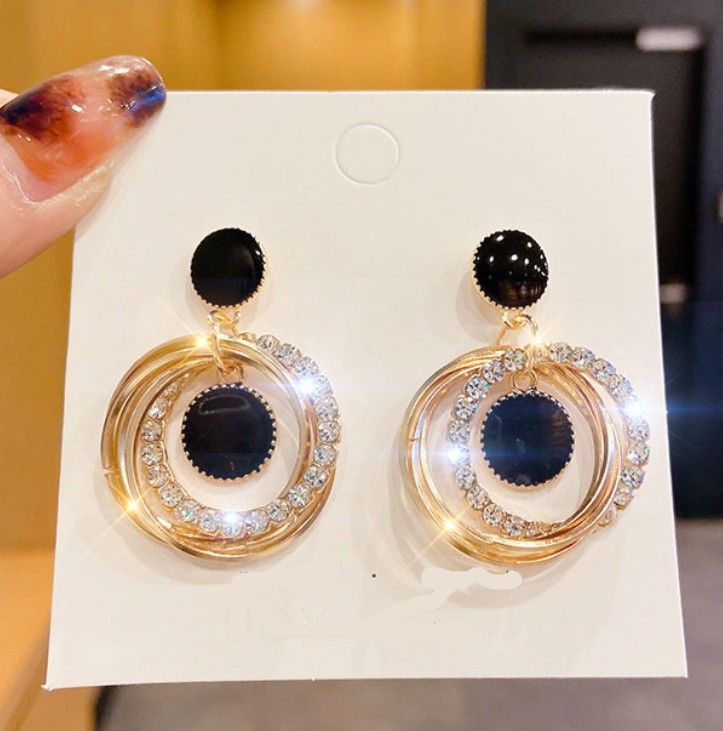 LAYERED AD STONE DROP KOREAN EARRING