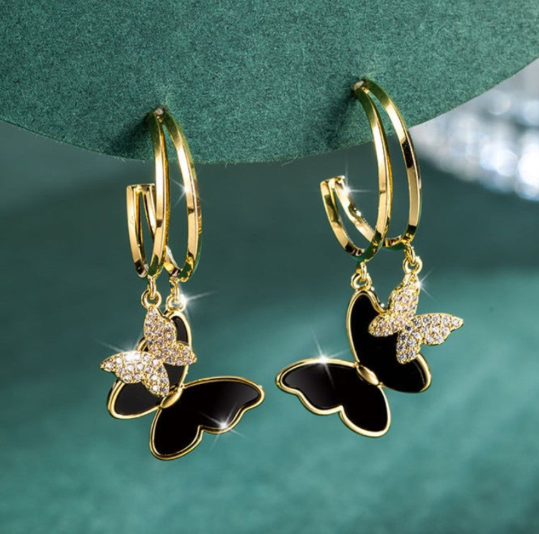 BUTTERFLY AD STONE DROP KOREAN EARRINGS