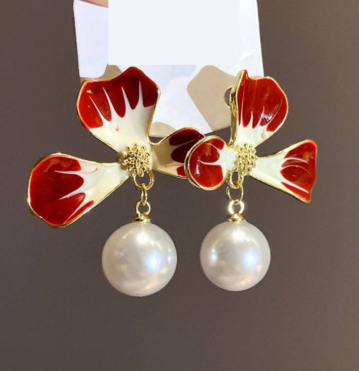 PEARL FLOWER DROP KOREAN EARRINGS