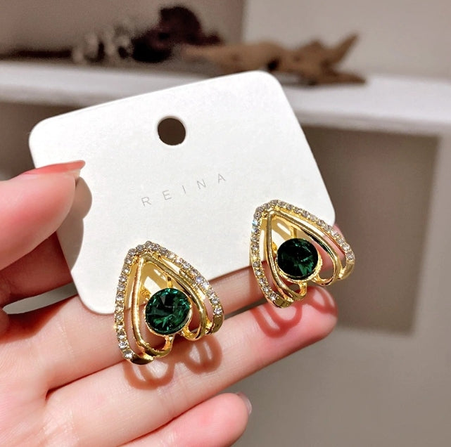 GREEN AD STONE STUD KOREAN EARRINGS