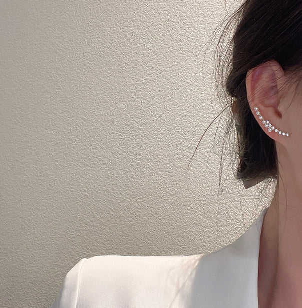 PEARL CRYSTAL EAR CUFF STUDS KOREAN EARRINGS
