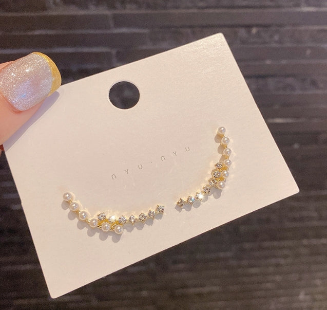 PEARL CRYSTAL EAR CUFF STUDS KOREAN EARRINGS