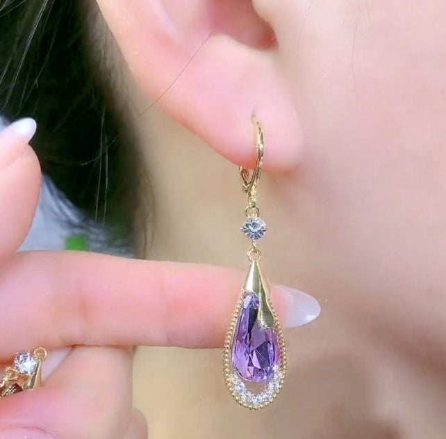 LONG AD STONE DROP KOREAN EARRINGS