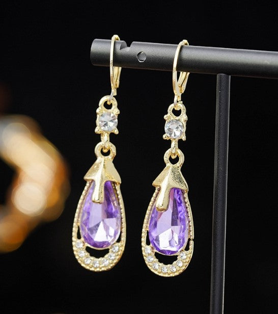 LONG AD STONE DROP KOREAN EARRINGS