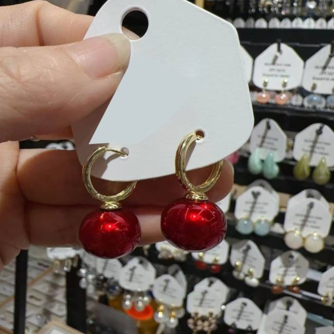RED PEARL DROP KOREAN EARRINGS