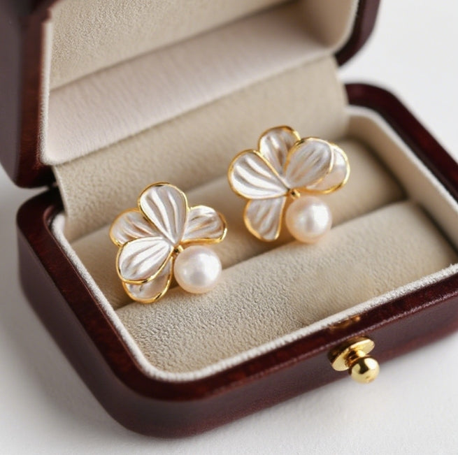 PEARL FLOWER STUD KOREAN EARRINGS