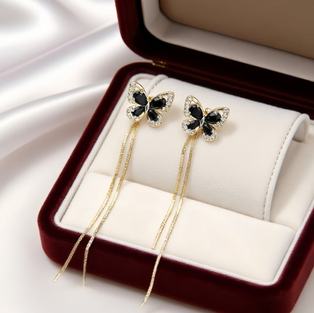 LONG CHAIN BUTTERFLY TASSEL KOREAN EARRINGS