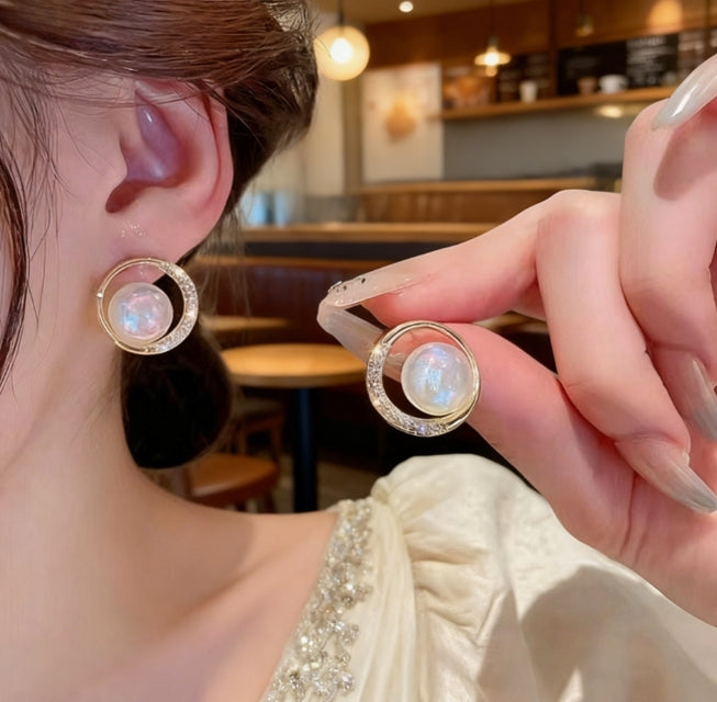 PEARL AD STONE STUD KOREAN EARRINGS