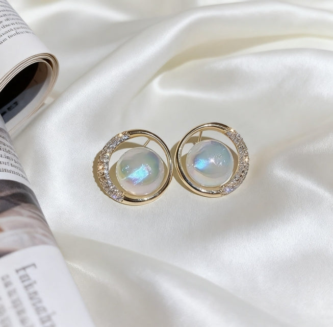 PEARL AD STONE STUD KOREAN EARRINGS