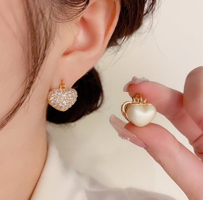HEART 2 SIDE WEAR HOOP KOREAN EARRINGS