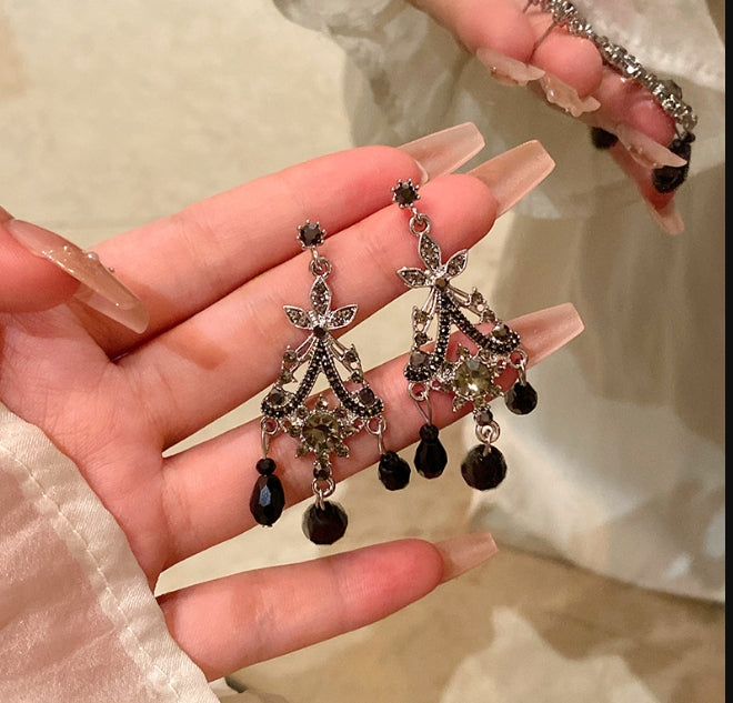 FLOWER CRYSTAL TASSEL KOREAN EARRINGS
