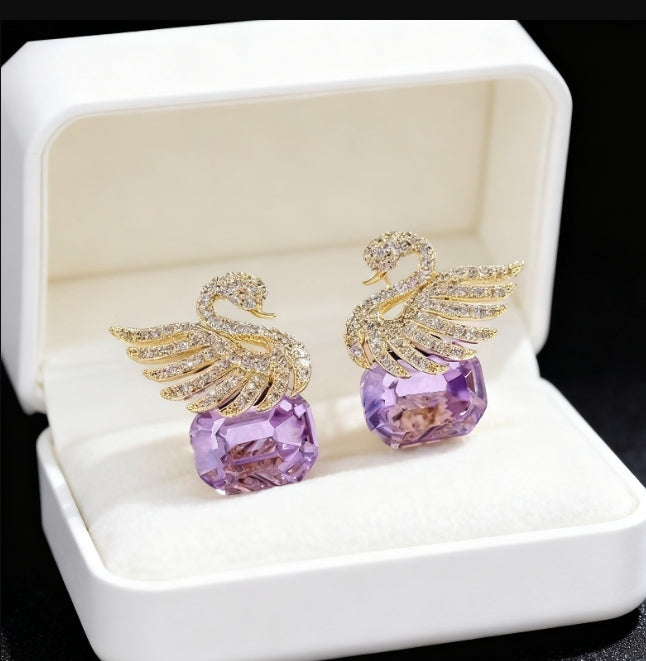 SWAN CRYSTAL STUDS KOREAN EARRINGS