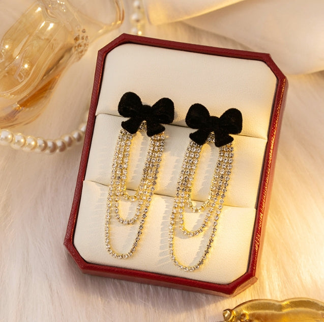 BOW AD STONE DROP KOREAN EARRINGS