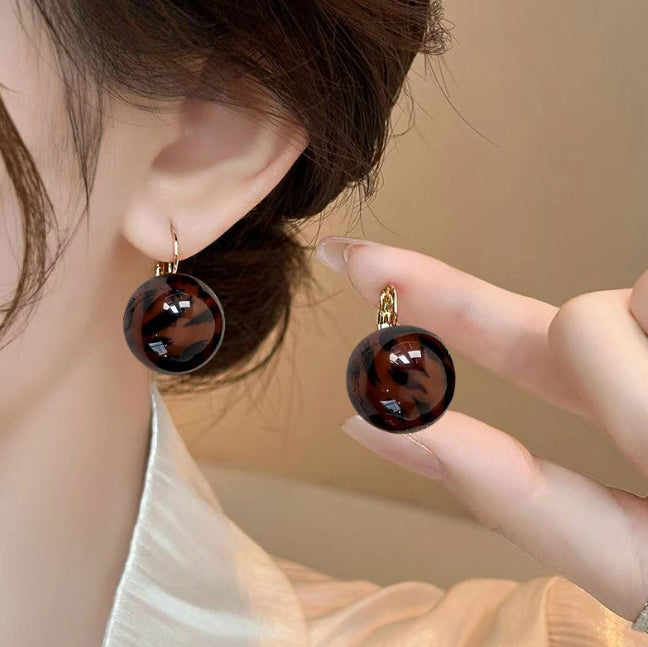 LEOPARD RESIN DROP KOREAN EARRINGS