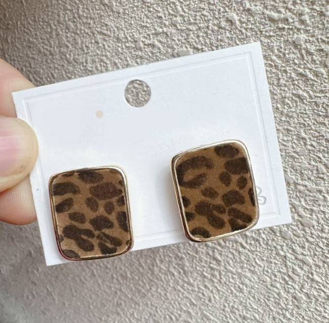 RECTANGLE LEOPARD CHEETAH STUDS KOREAN EARRINGS