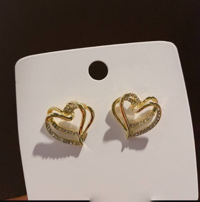 HEART CRYSTALS STUDS KOREAN EARRINGS