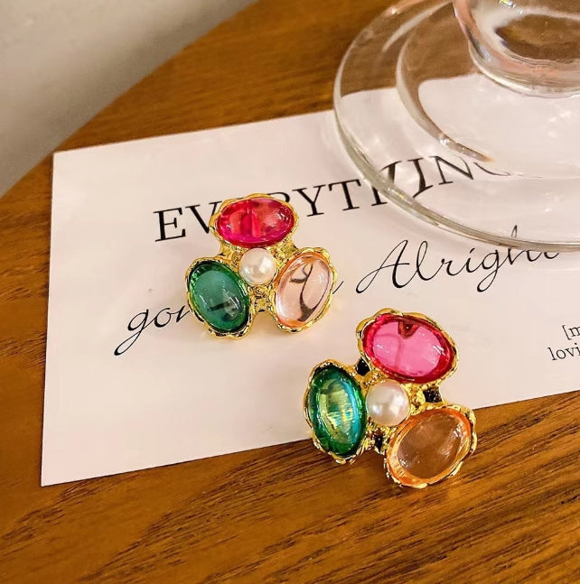 CRYSTALS PEARL STUDS KOREAN EARRINGS