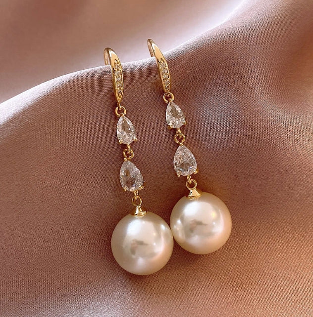 LONG PEARL KOREAN DROP EARRINGS