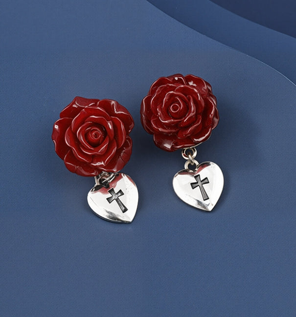 FLOWER HEART KOREAN DROP EARRINGS