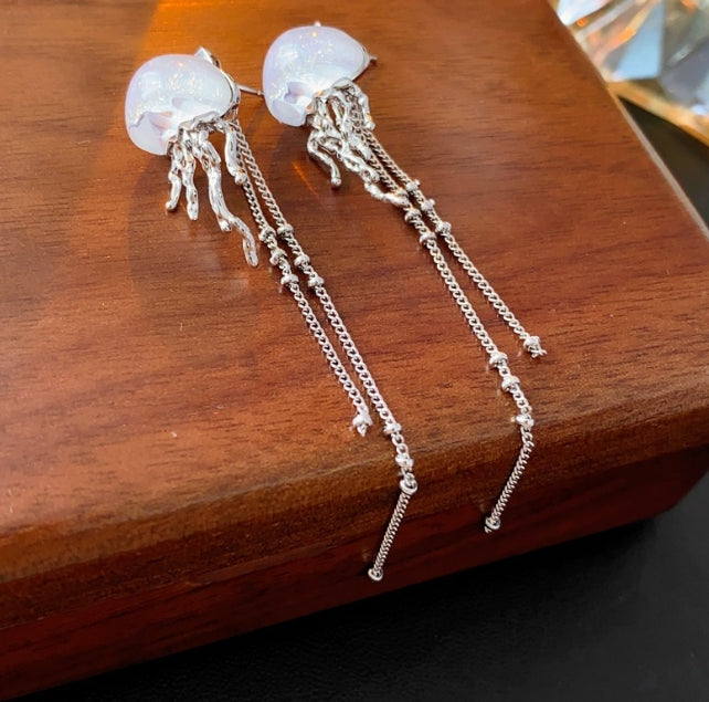 LONG CHAIN JELLYFISH TASSEL EARRINGS