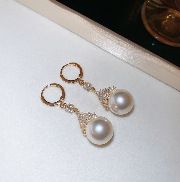WHITE PEARL DIAMOND DROP EARRINGS