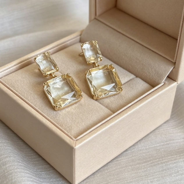 SQUARE SHAPE CRYSTAL DROP EARRINGS