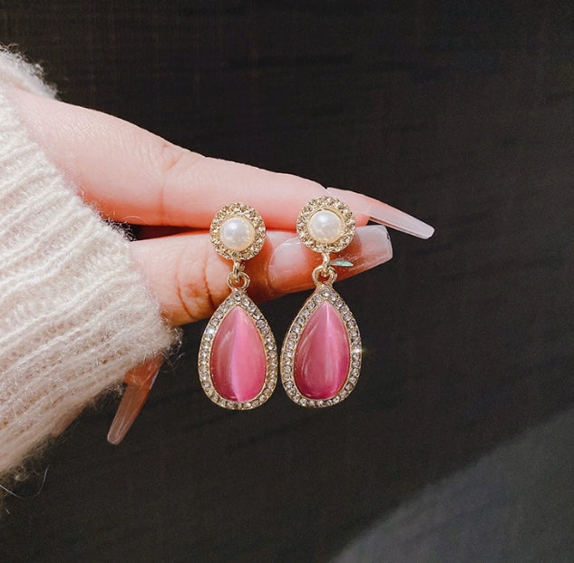 TEAR DROP AD STONE KOREAN DROP EARRING
