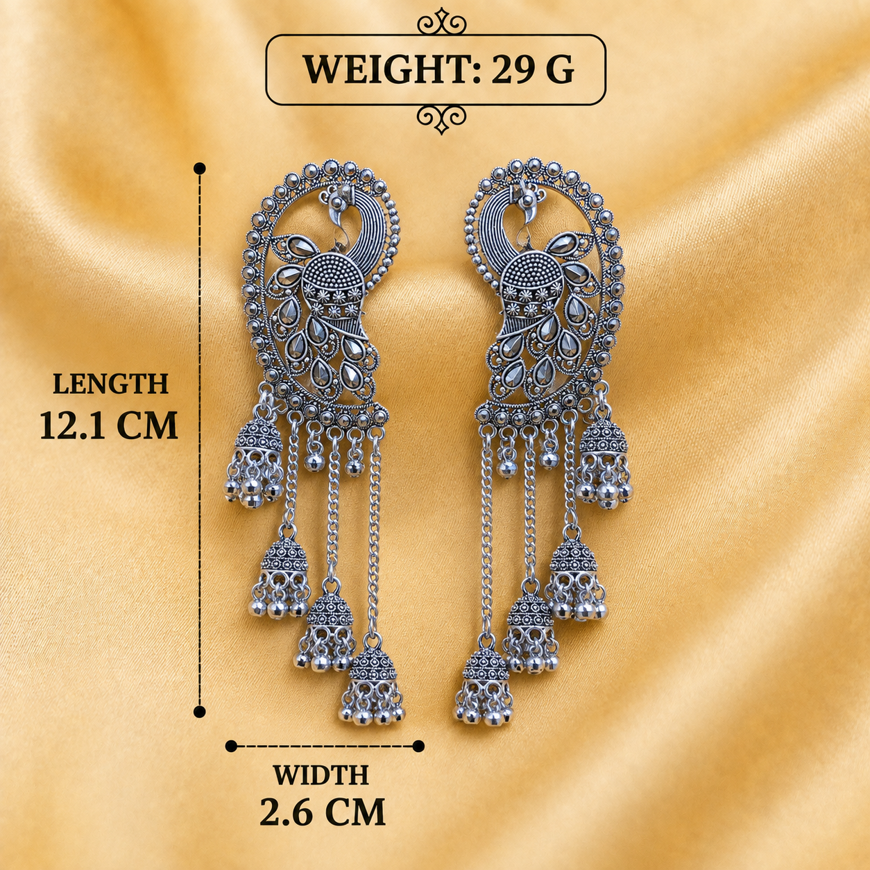 OXIDISED SILVER BIG PEACOCK JHUMKA EARRING