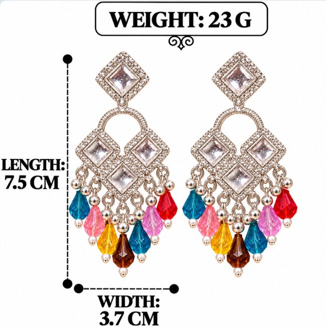 MULTICOLOR BEADED GEOMETRIC DROP EARRINGS