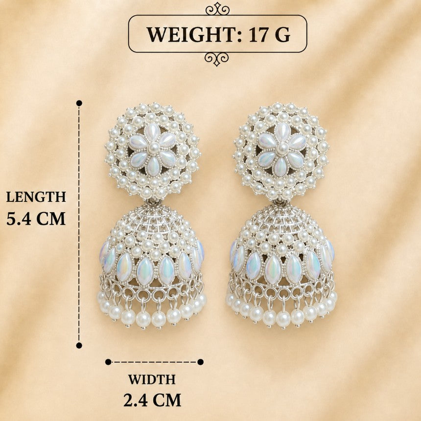 WHITE FLORAL PEARL JHUMKA EARRINGS