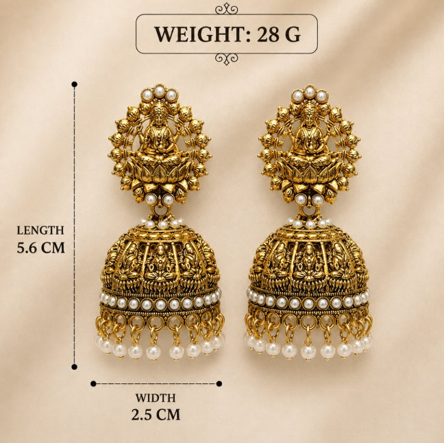 ANTIQUE GOLD LAKSHMI DEVI TEMPLE JHUMKA EARRINGS