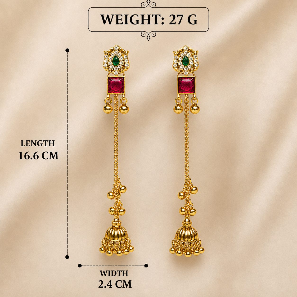 LONG GOLDEN KASHMIRI JHUMKA EARRINGS