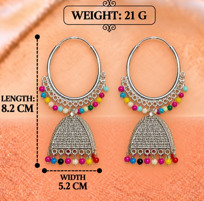 MULTICOLOR BEADED BIG HOOP JHUMKA EARRINGS