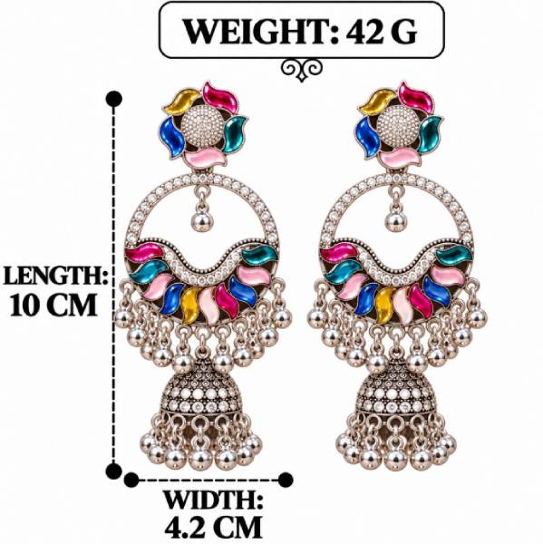 OXIDISED SILVER MULTICOLOR FLORAL CHANDBALI JHUMKA EARRINGS