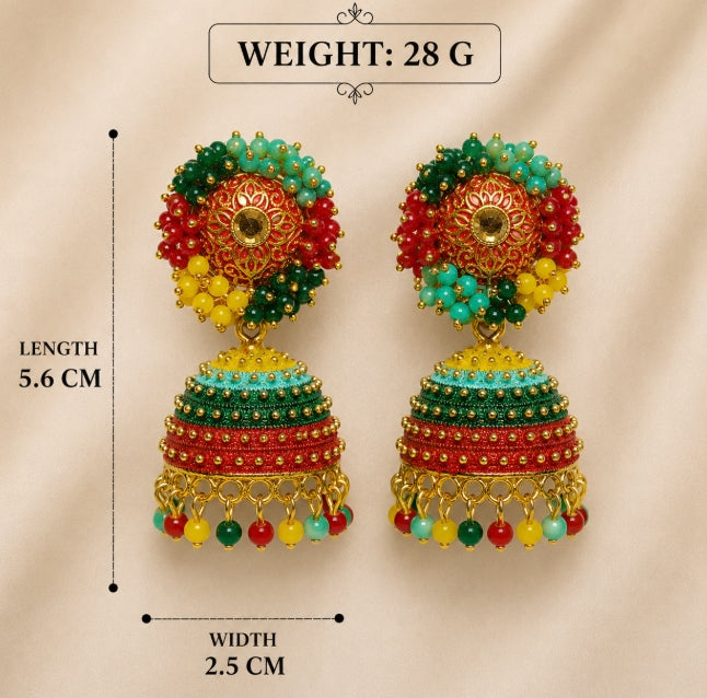 MULTICOLOR PEARL TRADITIONAL ETHNIC JHUMKA EARRINGS