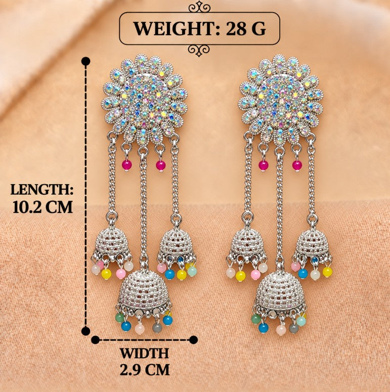 FLOWER LONG CHAIN KASHMIRI JHUMKA EARRINGS