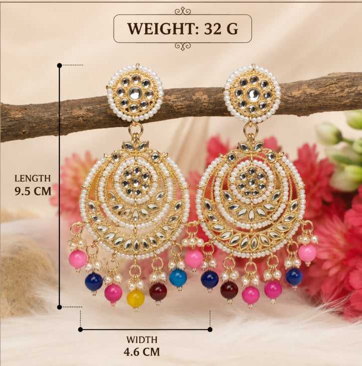 MULTICOLOR BEADS KUNDAN CHANDBALI JHUMKA EARRINGS