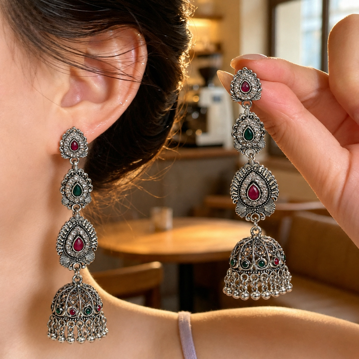 LONG OXIDISED TASSEL JHUMKA TRADITIONAL EARRING