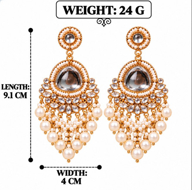 GOLD PLATED KUNDAN STONE PEARL CHANDBALI EARRINGS