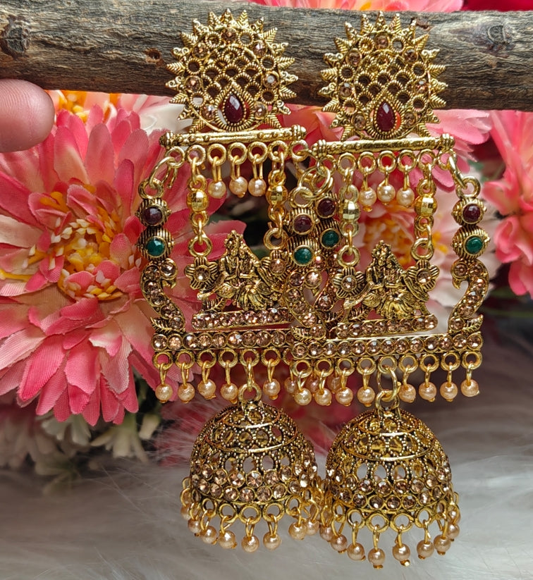 ANTIQUE  GOLD RADHA KRISHNA TEMPLE JHUMKA EARRINGS