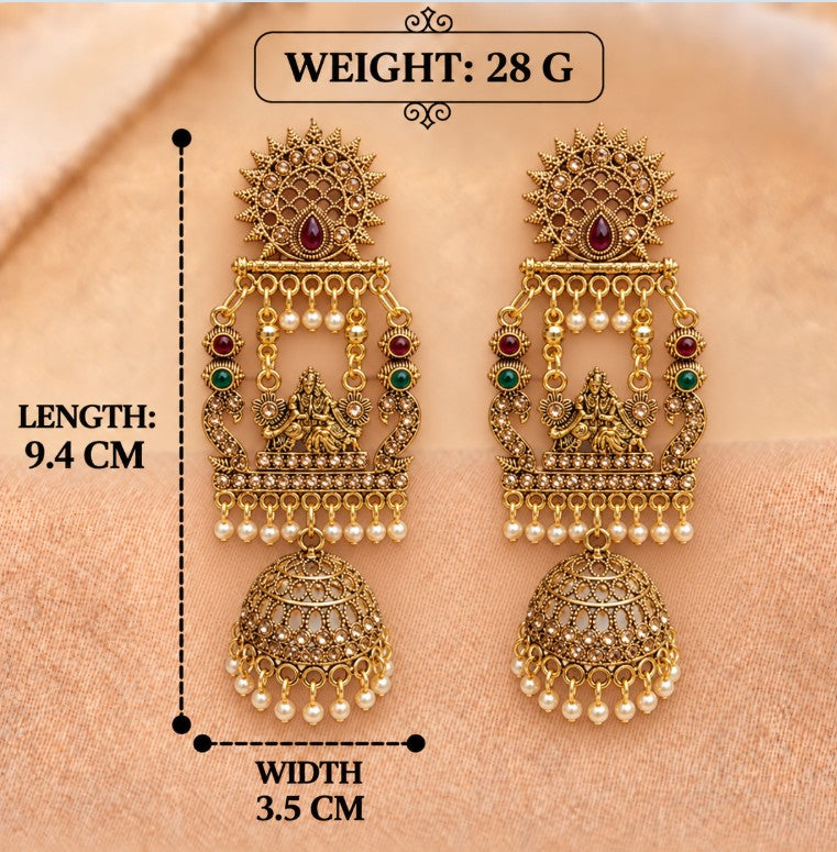 ANTIQUE  GOLD RADHA KRISHNA TEMPLE JHUMKA EARRINGS