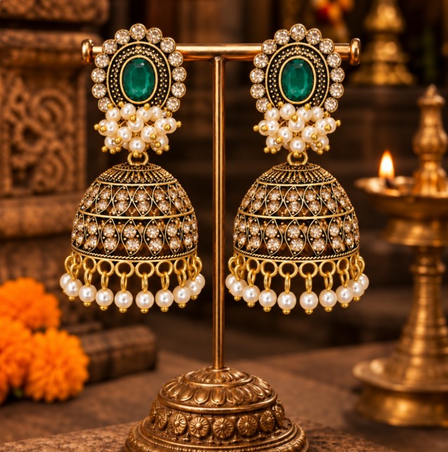 ANTIQUE PEARL TRADITIONAL ETHNIC JHUMKA EARRINGS
