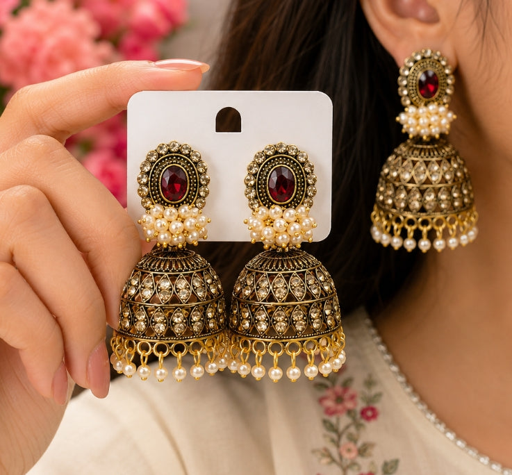 ANTIQUE PEARL TRADITIONAL ETHNIC JHUMKA EARRINGS