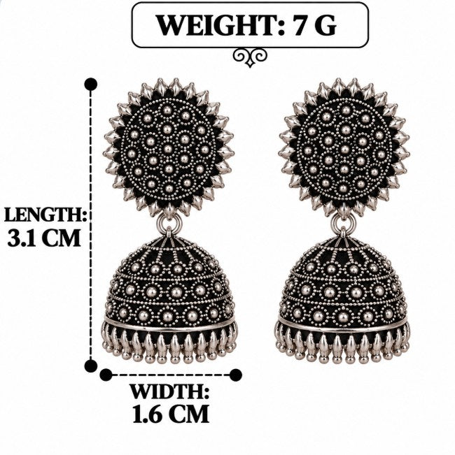 OXIDISED SILVER SMALL TRADITIONAL JHUMKI EARRINGS