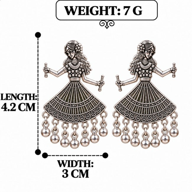 OXIDISED SILVER DANCING GIRL DROP EARRINGS