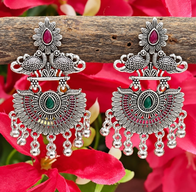 OXIDISED SILVER GHUNGROO CHANDBALI EARRINGS