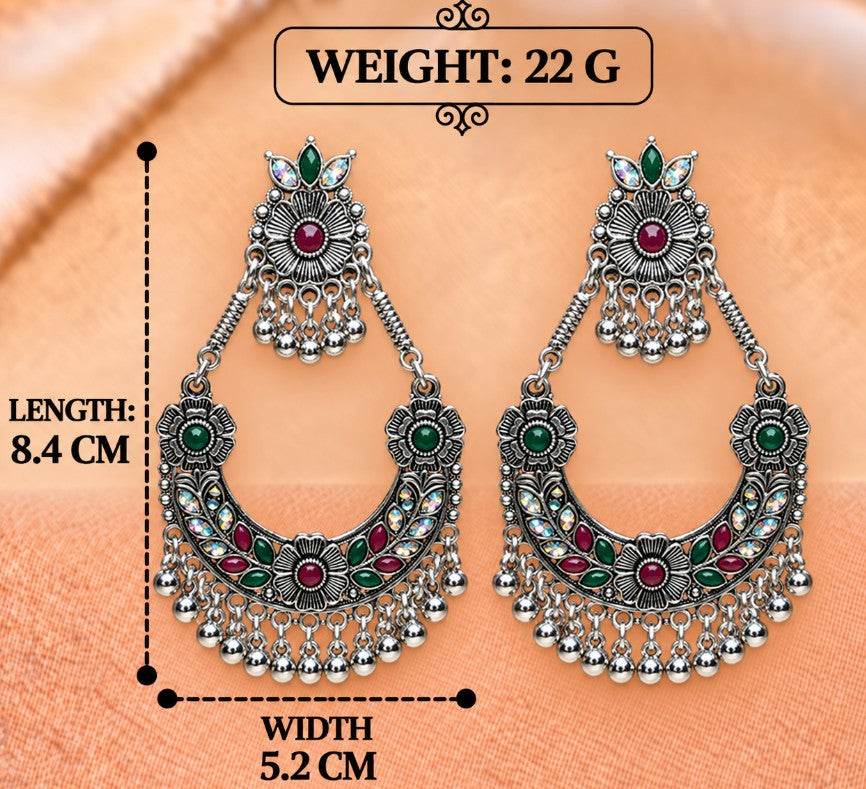 RED GREEN STONE CHANDBALI TRADITIONAL EARRINGS